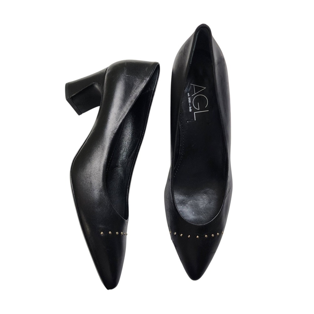 Attilio Giusti Leombruni Black Pointed Toe Mid Heel Pumps - Picture 1 of 12